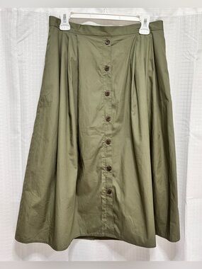 Banana Republic Midi Skirt Button Down Olive Green Spring Summer Women’s Size M
